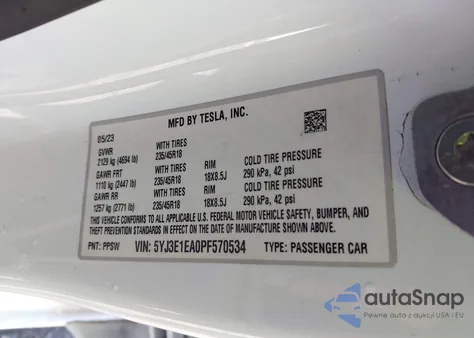 2023 Tesla Model 3 Rear-Wheel Drive from USA, damaged, VIN 5YJ3E1EA0PF570534